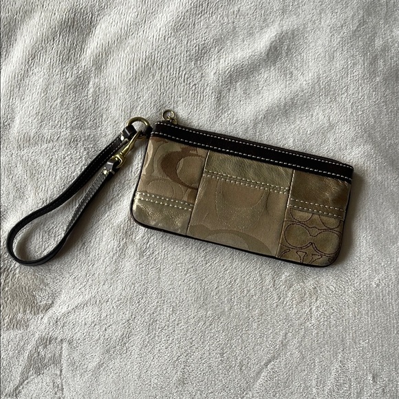 Coach Gold and Brown Wristlet - Picture 1 of 9